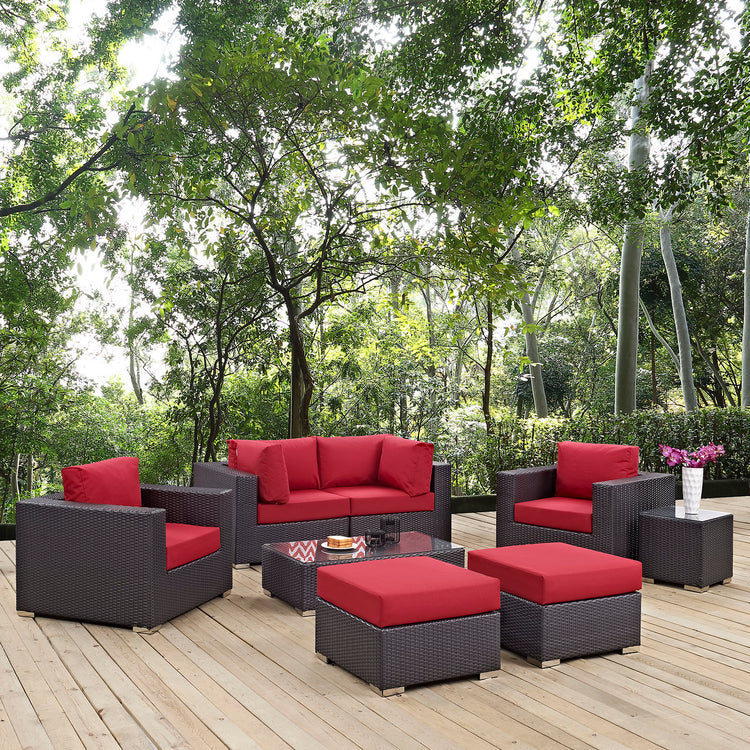 Convene 8 Piece Outdoor Patio Sectional Set - Espresso Red