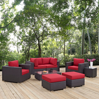 Convene 8 Piece Outdoor Patio Sectional Set - Espresso Red