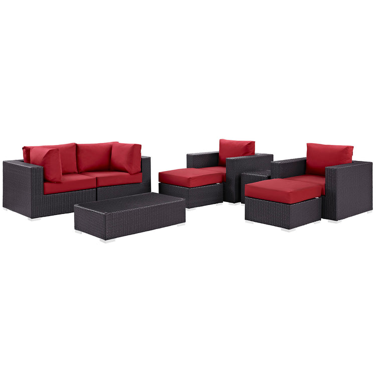 Convene 8 Piece Outdoor Patio Sectional Set - Espresso Red