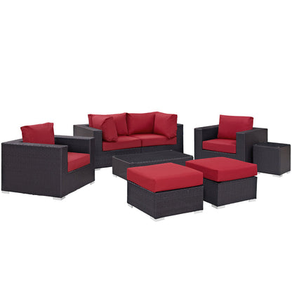 Convene 8 Piece Outdoor Patio Sectional Set - Espresso Red