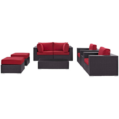 Convene 8 Piece Outdoor Patio Sectional Set - Espresso Red