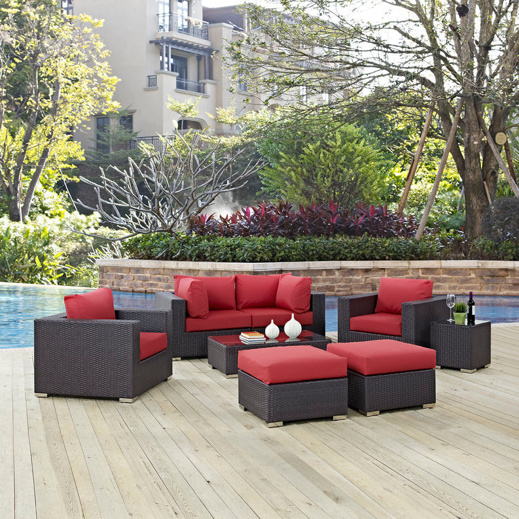 Convene 8 Piece Outdoor Patio Sectional Set - Espresso Red