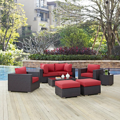 Convene 8 Piece Outdoor Patio Sectional Set - Espresso Red