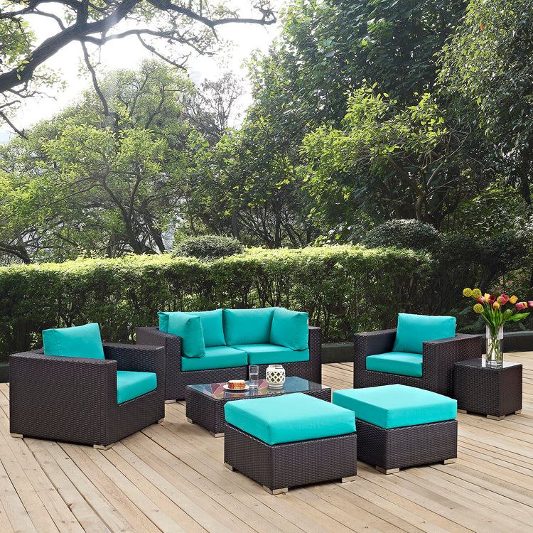 Convene 8 Piece Outdoor Patio Sectional Set - Espresso Turquoise