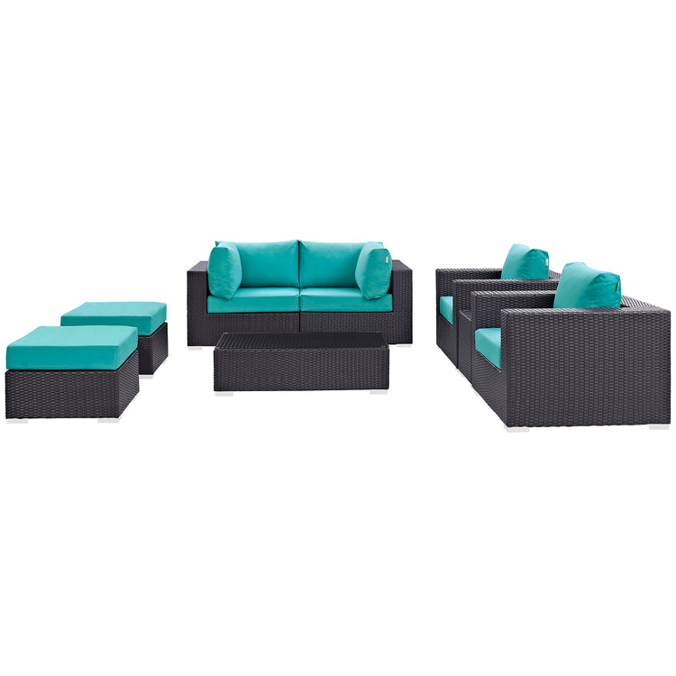 Convene 8 Piece Outdoor Patio Sectional Set - Espresso Turquoise
