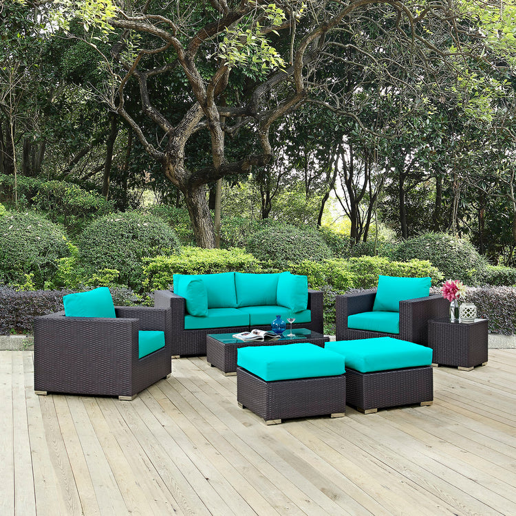 Convene 8 Piece Outdoor Patio Sectional Set - Espresso Turquoise