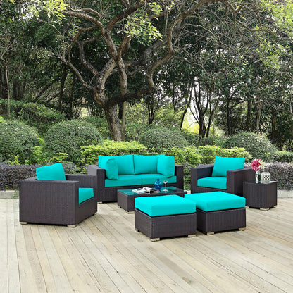 Convene 8 Piece Outdoor Patio Sectional Set - Espresso Turquoise