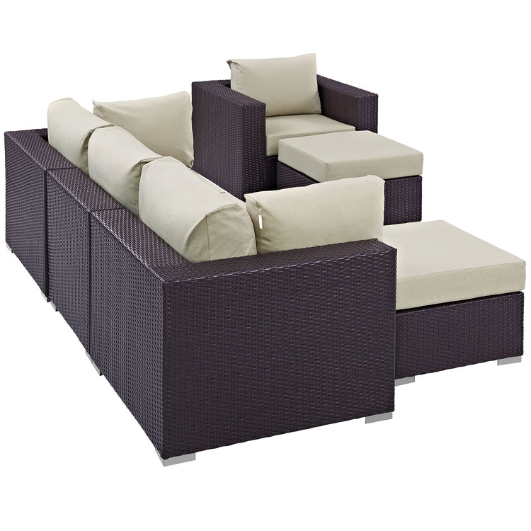 Convene 6 Piece Outdoor Patio Sectional Set - Espresso Beige