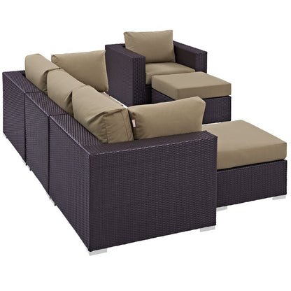 Convene 6 Piece Outdoor Patio Sectional Set - Espresso Mocha