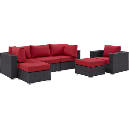 Convene 6 Piece Outdoor Patio Sectional Set - Espresso Red