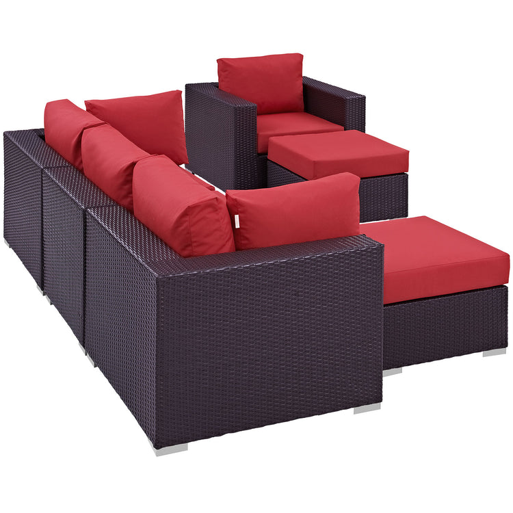 Convene 6 Piece Outdoor Patio Sectional Set - Espresso Red
