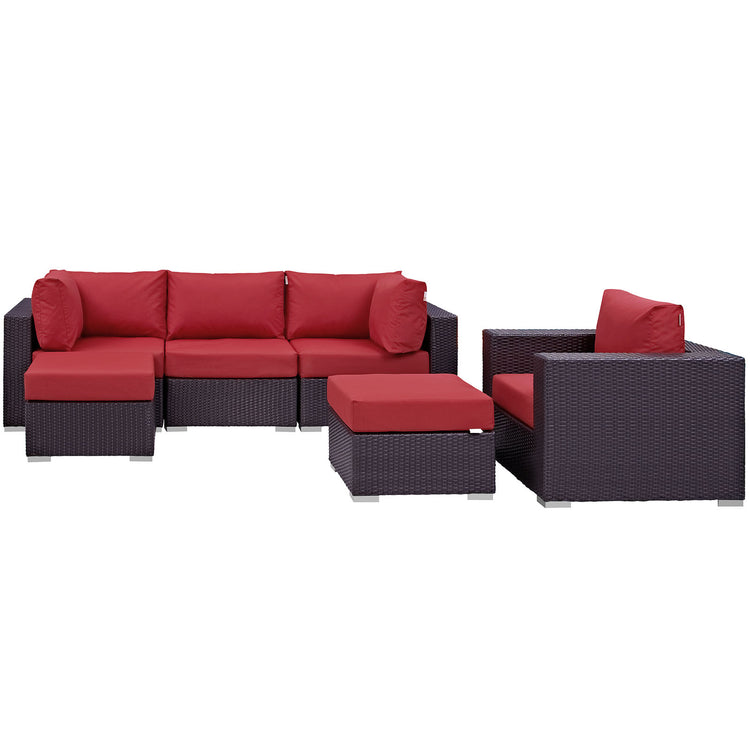 Convene 6 Piece Outdoor Patio Sectional Set - Espresso Red