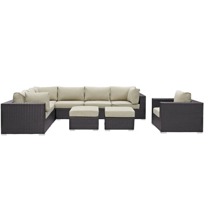 Convene 9 Piece Outdoor Patio Sectional Set - Espresso Beige