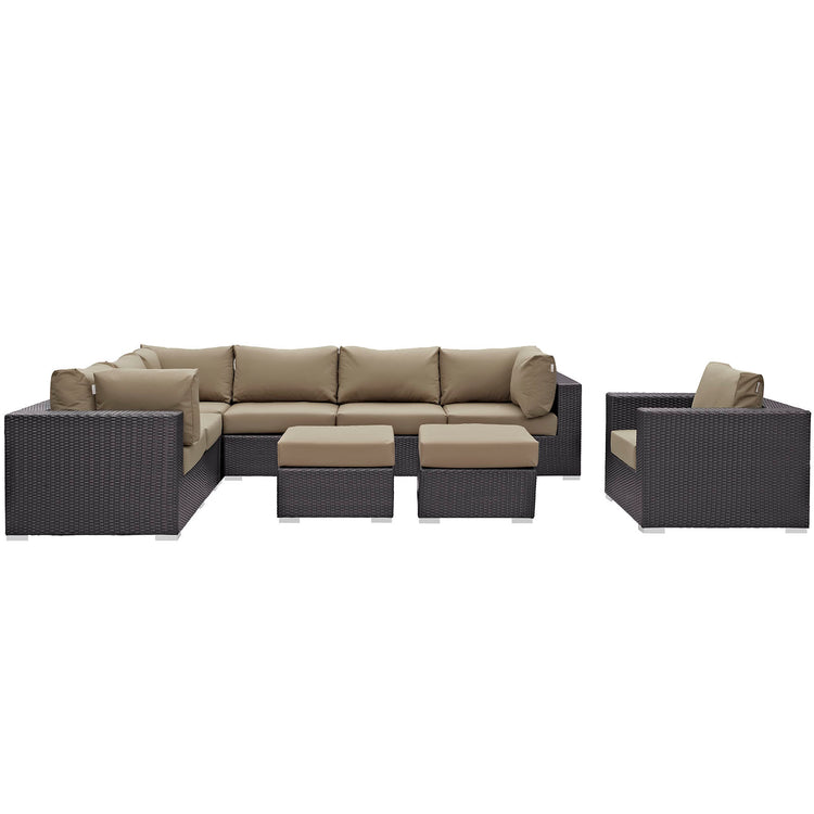 Convene 9 Piece Outdoor Patio Sectional Set - Espresso Mocha