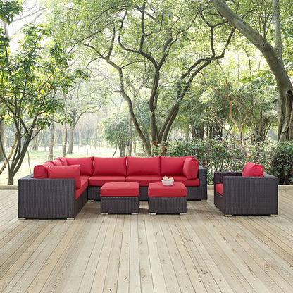 Convene 9 Piece Outdoor Patio Sectional Set - Espresso Red