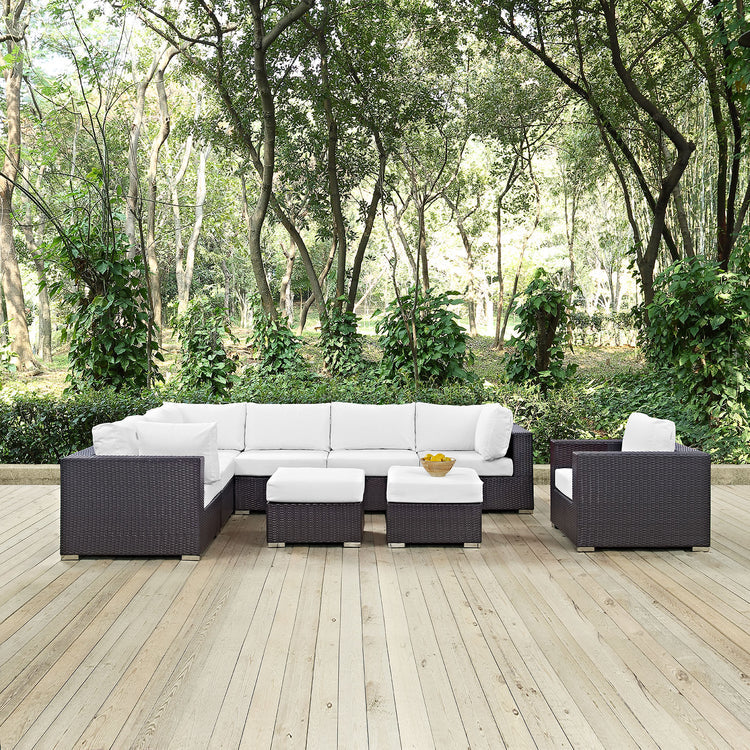 Convene 9 Piece Outdoor Patio Sectional Set - Espresso White