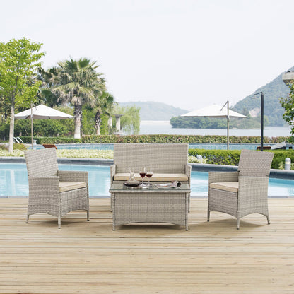 Bridge 4 Piece Outdoor Patio Patio Conversation Set - Light Gray Beige