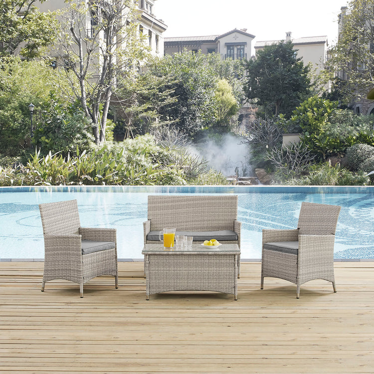 Bridge 4 Piece Outdoor Patio Patio Conversation Set - Light Gray Gray
