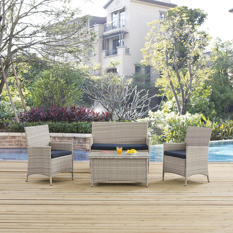 Bridge 4 Piece Outdoor Patio Patio Conversation Set - Light Gray Navy