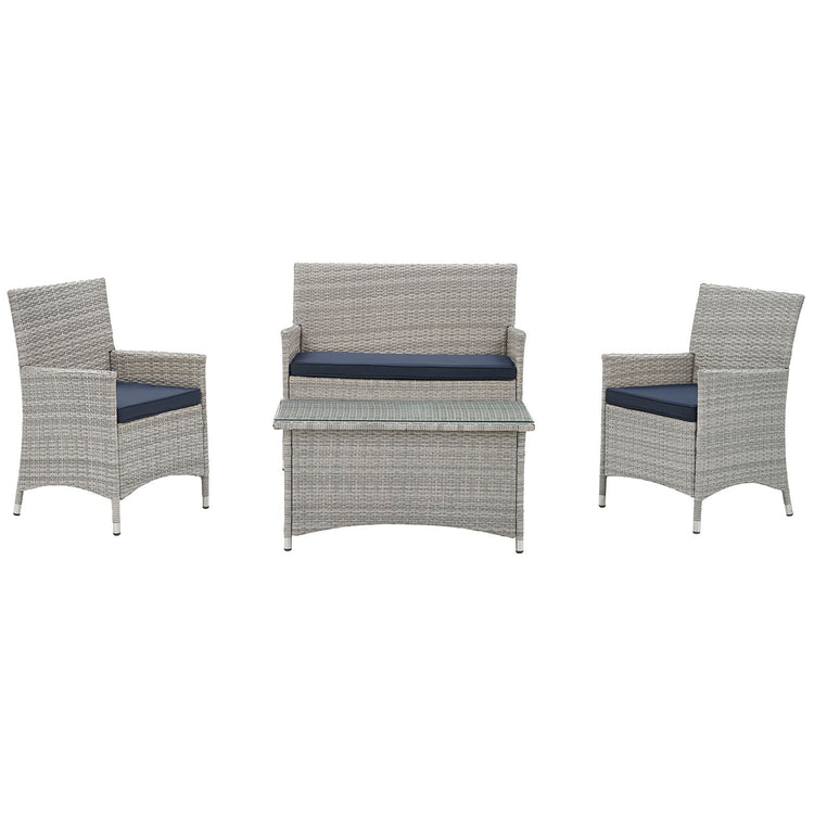Bridge 4 Piece Outdoor Patio Patio Conversation Set - Light Gray Navy