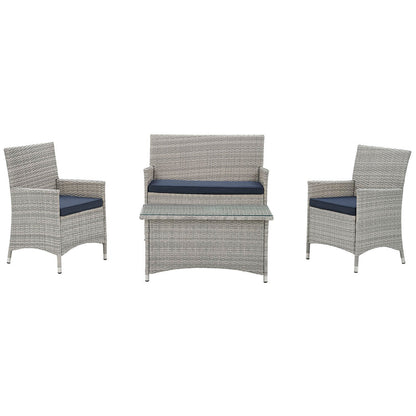 Bridge 4 Piece Outdoor Patio Patio Conversation Set - Light Gray Navy