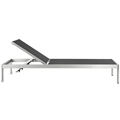 Shore Outdoor Patio Aluminum Mesh Chaise - Silver Black