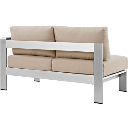 Shore Right-Arm Corner Sectional Outdoor Patio Aluminum Loveseat - Silver Beige