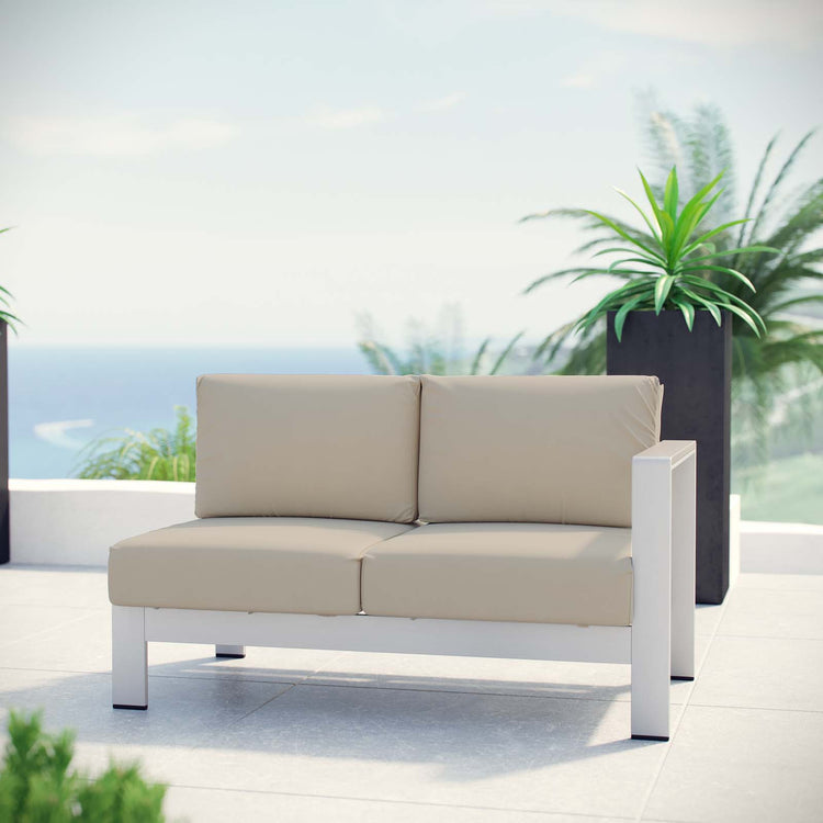 Shore Right-Arm Corner Sectional Outdoor Patio Aluminum Loveseat - Silver Beige