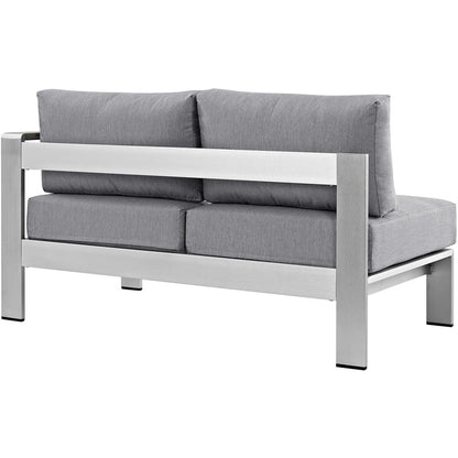 Shore Right-Arm Corner Sectional Outdoor Patio Aluminum Loveseat - Silver Gray