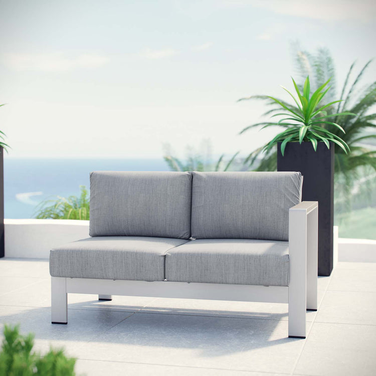 Shore Right-Arm Corner Sectional Outdoor Patio Aluminum Loveseat - Silver Gray