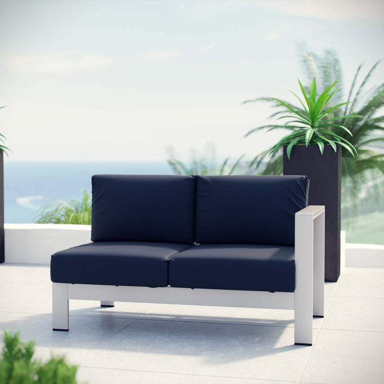 Shore Right-Arm Corner Sectional Outdoor Patio Aluminum Loveseat - Silver Navy