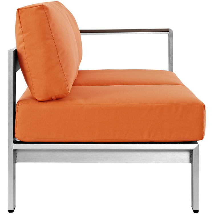Shore Right-Arm Corner Sectional Outdoor Patio Aluminum Loveseat - Silver Orange