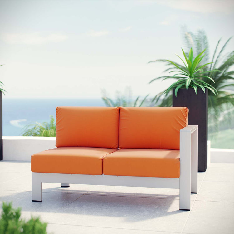 Shore Right-Arm Corner Sectional Outdoor Patio Aluminum Loveseat - Silver Orange