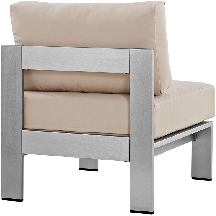 Shore Armless Outdoor Patio Aluminum Chair - Silver Beige