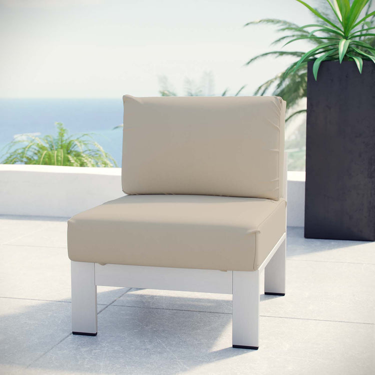 Shore Armless Outdoor Patio Aluminum Chair - Silver Beige