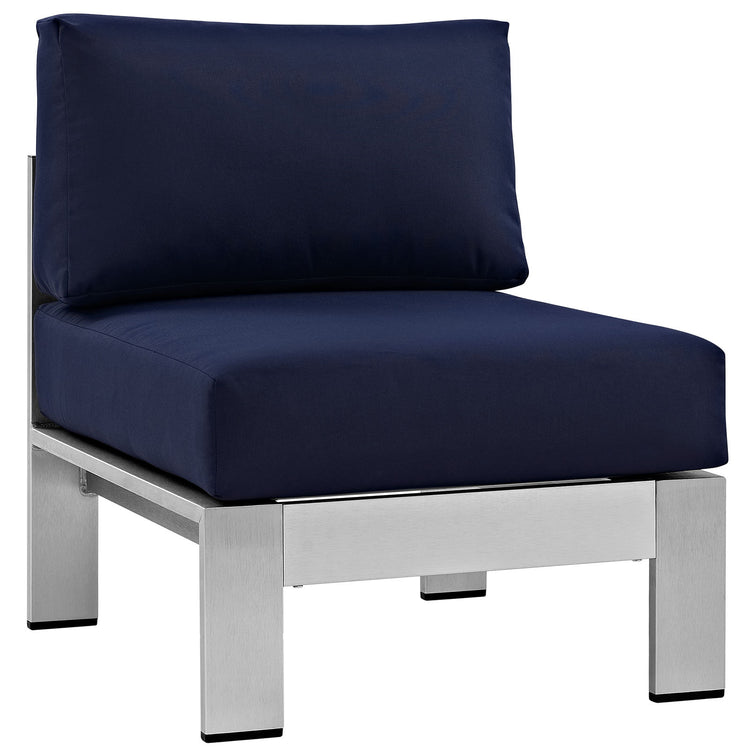 Shore Armless Outdoor Patio Aluminum Chair - Silver Navy