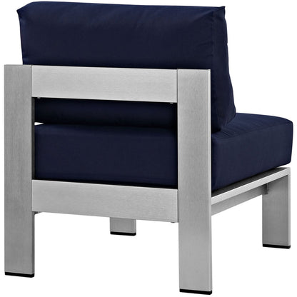 Shore Armless Outdoor Patio Aluminum Chair - Silver Navy