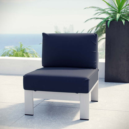 Shore Armless Outdoor Patio Aluminum Chair - Silver Navy