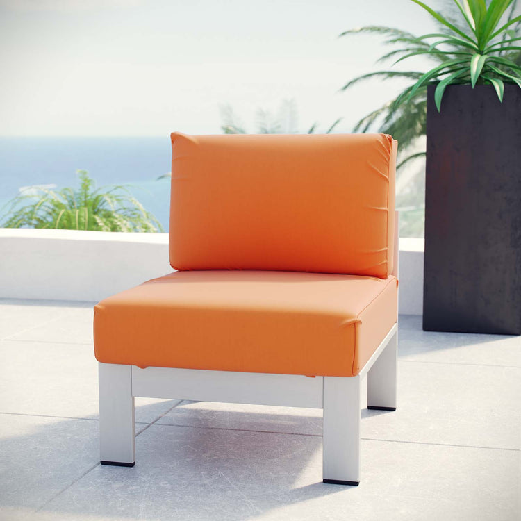 Shore Armless Outdoor Patio Aluminum Chair - Silver Orange