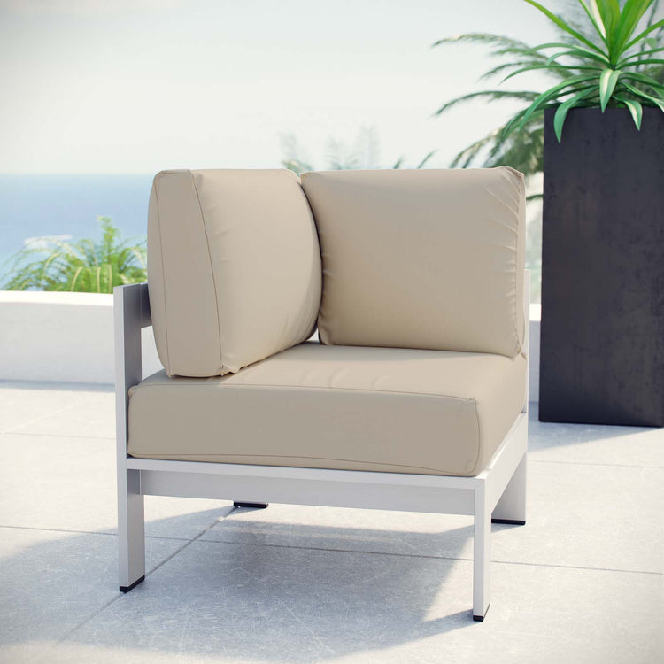Shore Outdoor Patio Aluminum Corner Sofa - Silver Beige