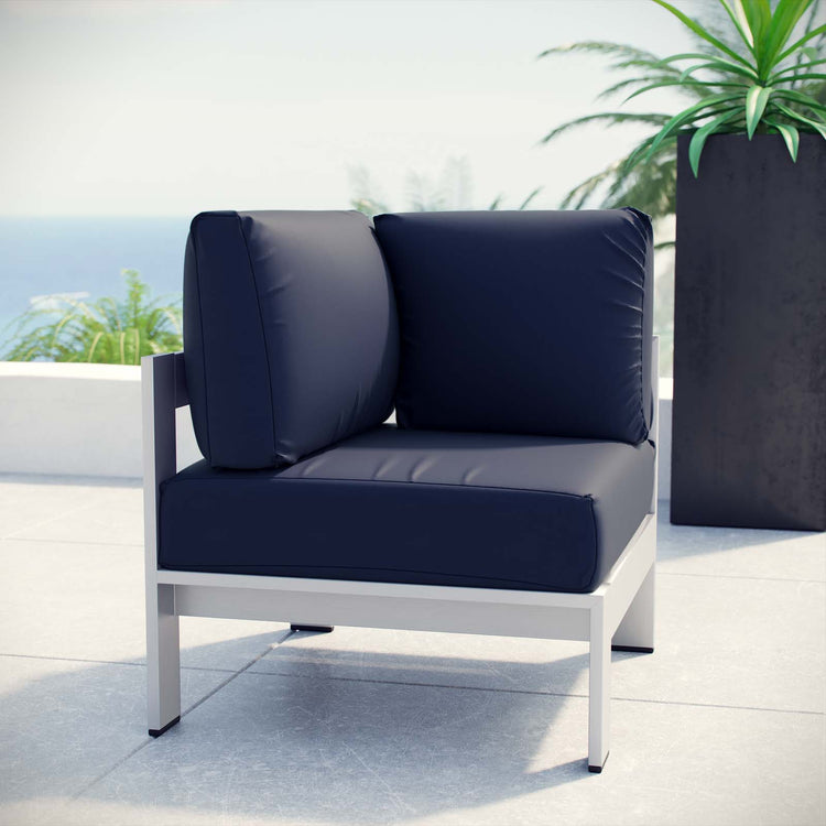 Shore Outdoor Patio Aluminum Corner Sofa - Silver Navy