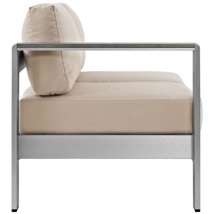 Shore Left-Arm Corner Sectional Outdoor Patio Aluminum Loveseat - Silver Beige