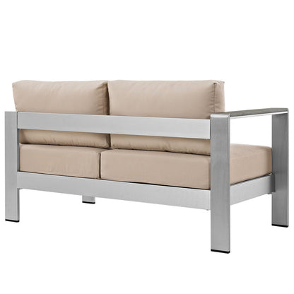 Shore Left-Arm Corner Sectional Outdoor Patio Aluminum Loveseat - Silver Beige
