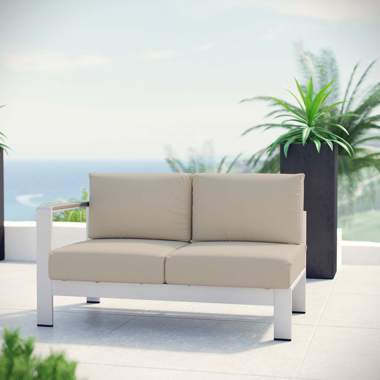 Shore Left-Arm Corner Sectional Outdoor Patio Aluminum Loveseat - Silver Beige