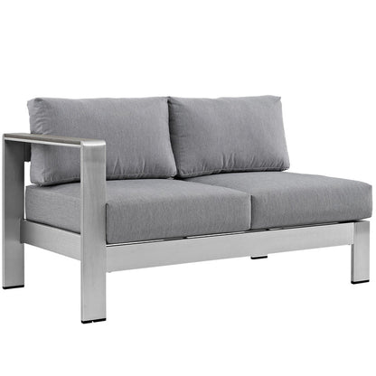 Shore Left-Arm Corner Sectional Outdoor Patio Aluminum Loveseat - Silver Gray
