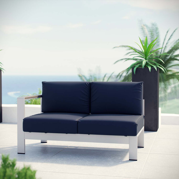 Shore Left-Arm Corner Sectional Outdoor Patio Aluminum Loveseat - Silver Navy