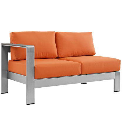 Shore Left-Arm Corner Sectional Outdoor Patio Aluminum Loveseat - Silver Orange