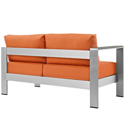 Shore Left-Arm Corner Sectional Outdoor Patio Aluminum Loveseat - Silver Orange