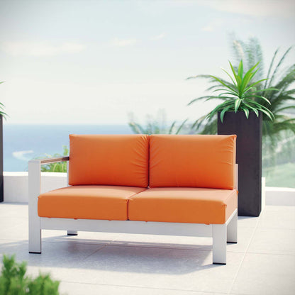 Shore Left-Arm Corner Sectional Outdoor Patio Aluminum Loveseat - Silver Orange