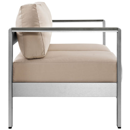 Shore Outdoor Patio Aluminum Loveseat - Silver Beige